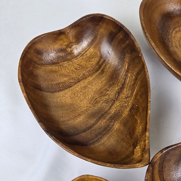 Vintage Monkey Pod Wood Salad Bowl Set - 1 Large Serving Bowl 8 Individual Bowls - Picture 5 of 14